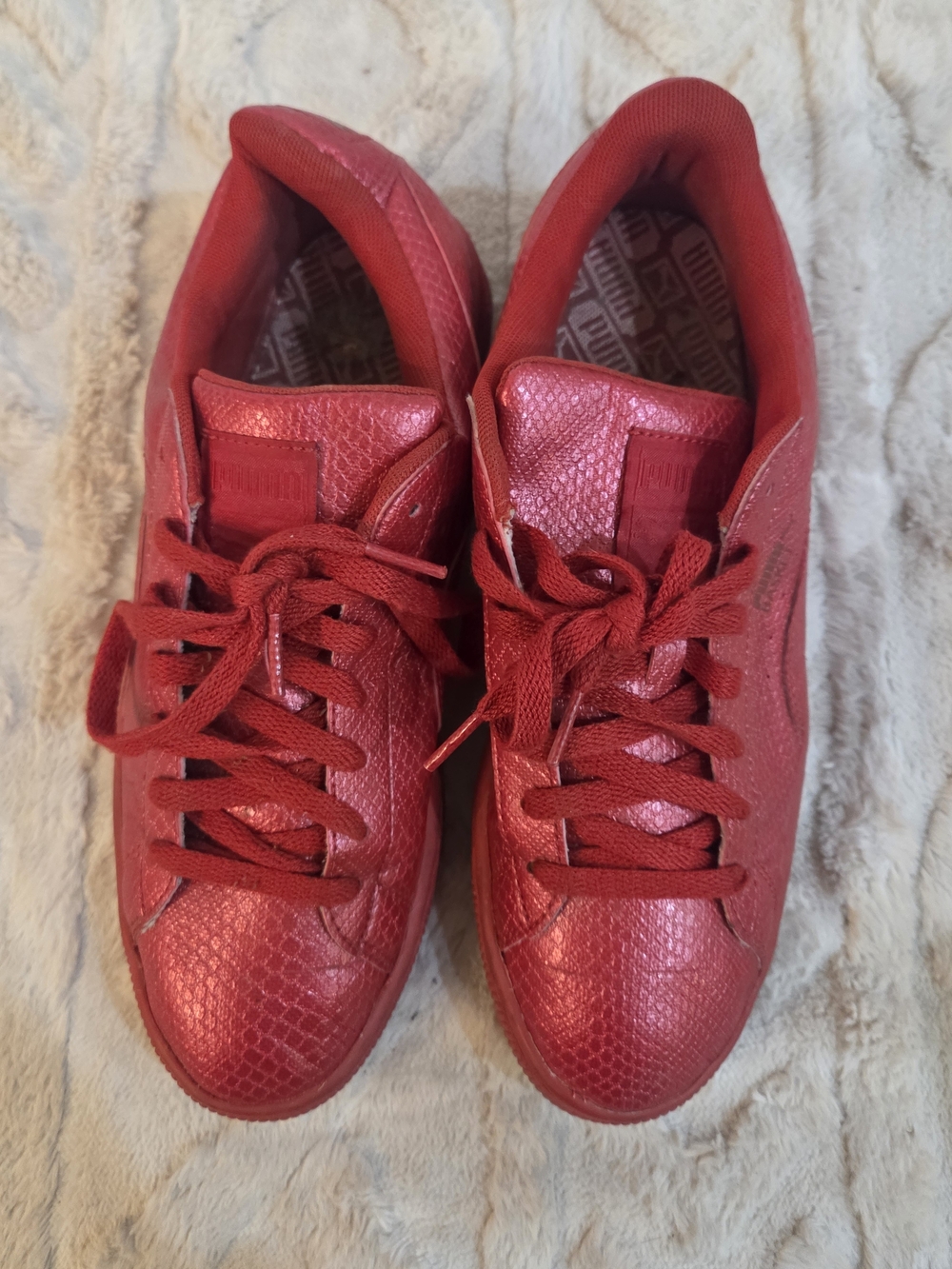 PUMA Men 7.5 Athletic Low Top Lace Up Sneaker Red Textured Rubber Sole 362013 02